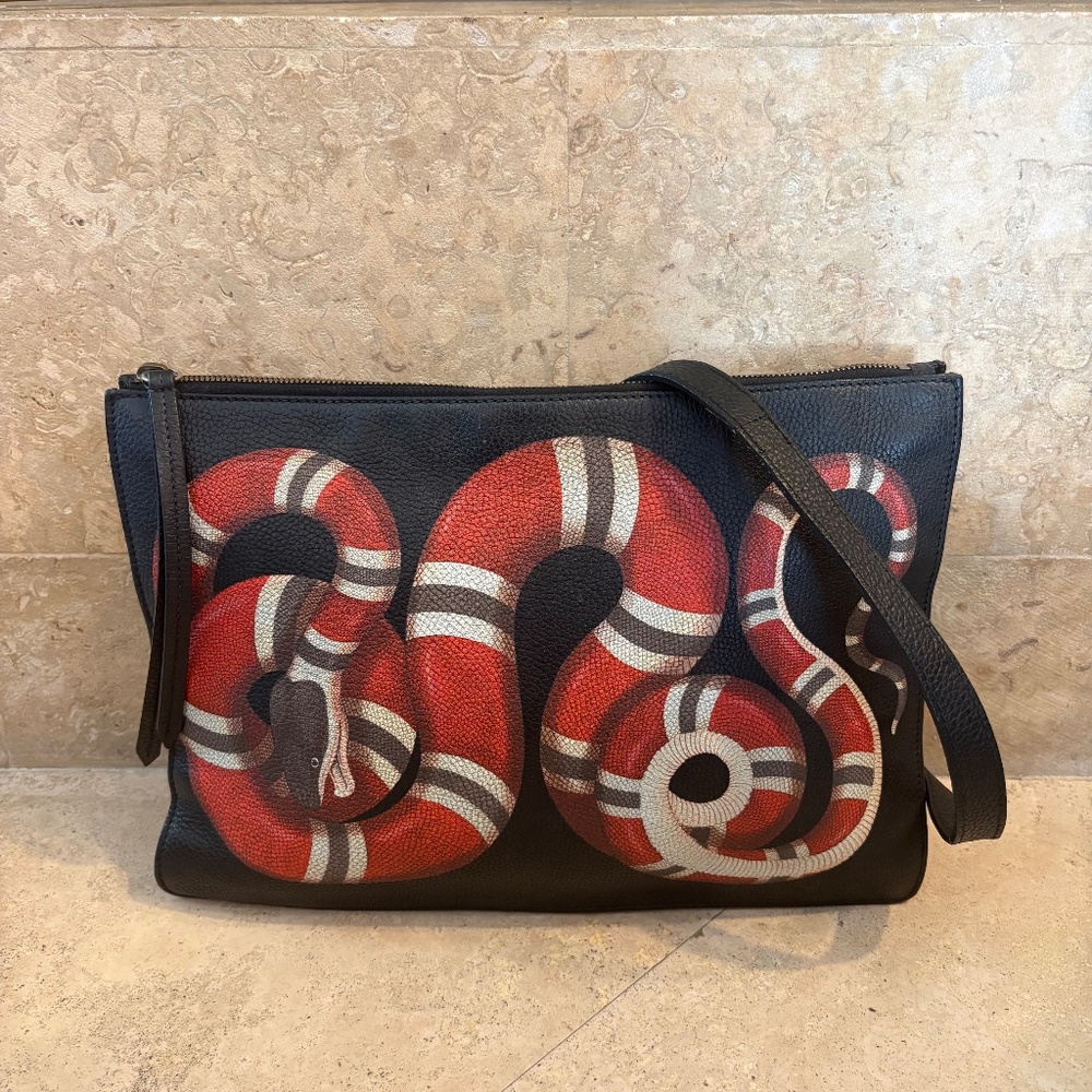 Gucci Leather Crossbody Messenger Bag King Snake Bag Black